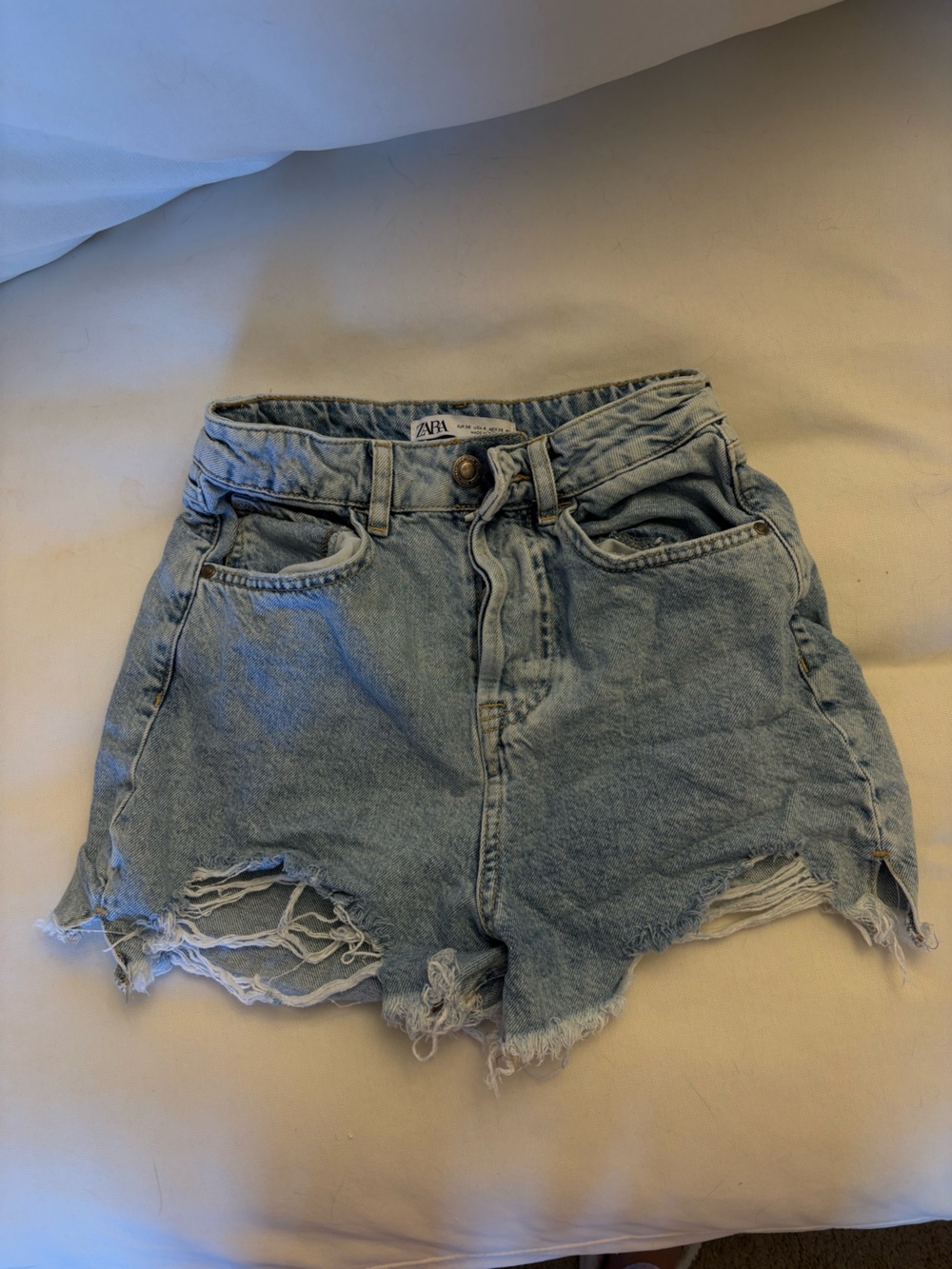 Zara Light Blue Distressed Denim Cutoff Shorts